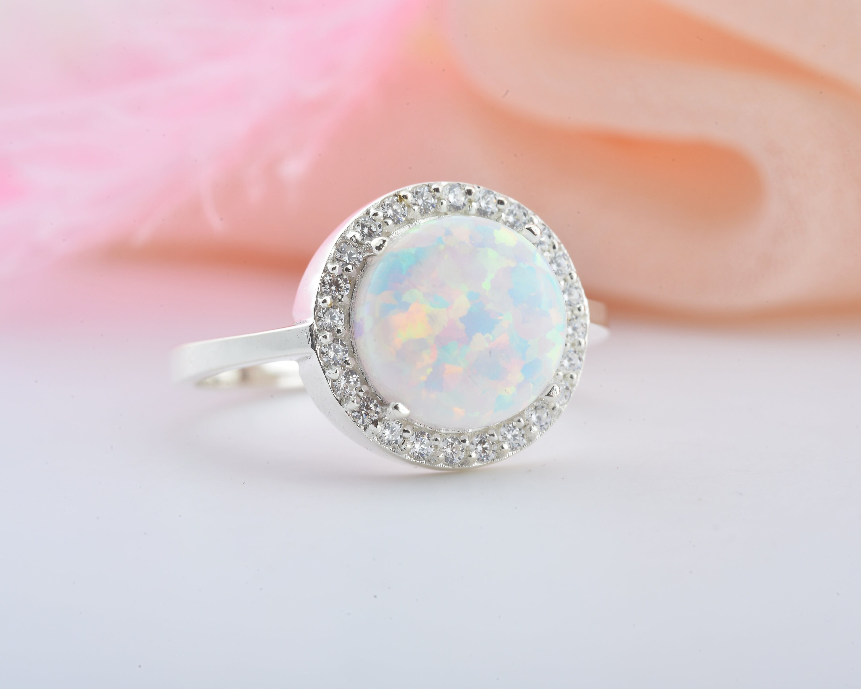 9mm Round Gold Opal Ring Round Delicate Opal Ring Dainty Etsy