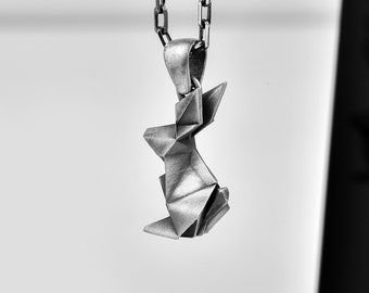 Bunny necklace for girlfriend gift, Rabbit pendant necklace for valentines day gift in sterling silver, Origami nature jewelry in 14K gold