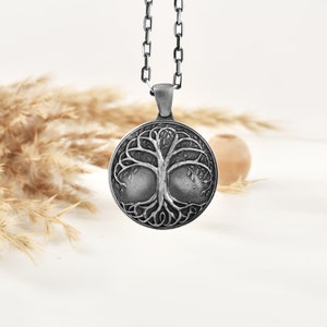 Yggdrasil oval necklace in 14K gold, Tree of Life pendant necklace for mom christmas gift, Silver oxidized celtic necklace for sister or mom