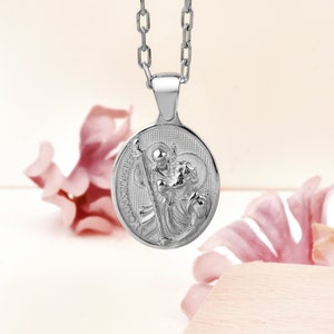 St Christopher necklace in 14K gold, Silver Saint Christopher pendant necklace for Mother days gift, Christian silver gift necklace for mama