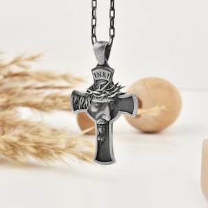 925 Sterling Silber Kreuz Kruzifix Halskette, 10K oder 14K GoldJesus Charme crossJesus auf Kreuz Halskette für Christian, Kreuz Anhänger für Schwester