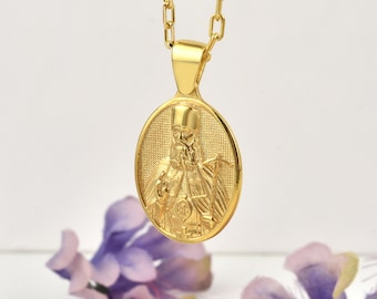St Luke pendant necklace in 14K or 18K gold, Saint Luke the Evangelist faith necklace for mama, Religious necklace