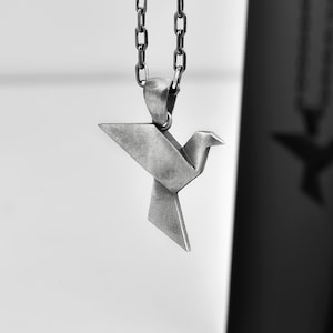 Dove necklace for girlfriend gift in sterling silver, 14K gold origami jewelry for women, Bird pendant necklace for mom birthday gift