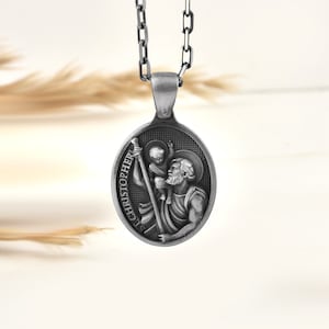 St Christopher necklace in 14K gold, Silver Saint Christopher pendant necklace for Mother days gift, Christian silver gift necklace for mama