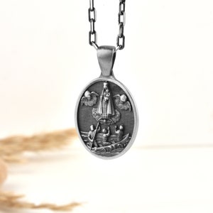 Virgen De La Caridad Delcobre Christian necklace for mama, Mother Mary pendant necklace for wife, Virgin Mary necklace in sterling silver