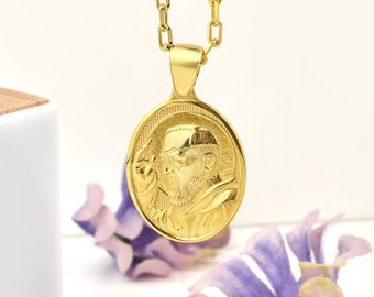St Padre Pio Pendant Necklace for Mom, Religious 14K or 18K gold Necklace for Chirstian, Catholic Necklace for Her, Mather days gift pendant
