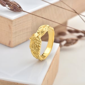 Wolf family promise ring for couples, Viking wedding ring in 10K or 14K gold, One of a kind ring for valentines day gift