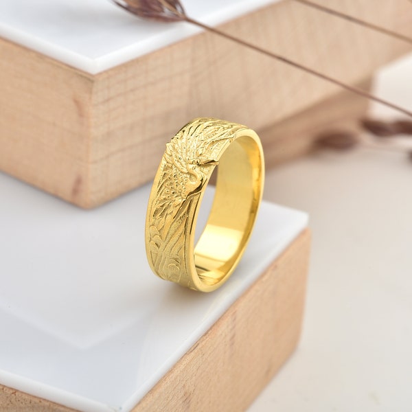 Swan ring for valentines day gift, 14K gold promise ring for her, Japanese art bird ring for engagement, Animal ring