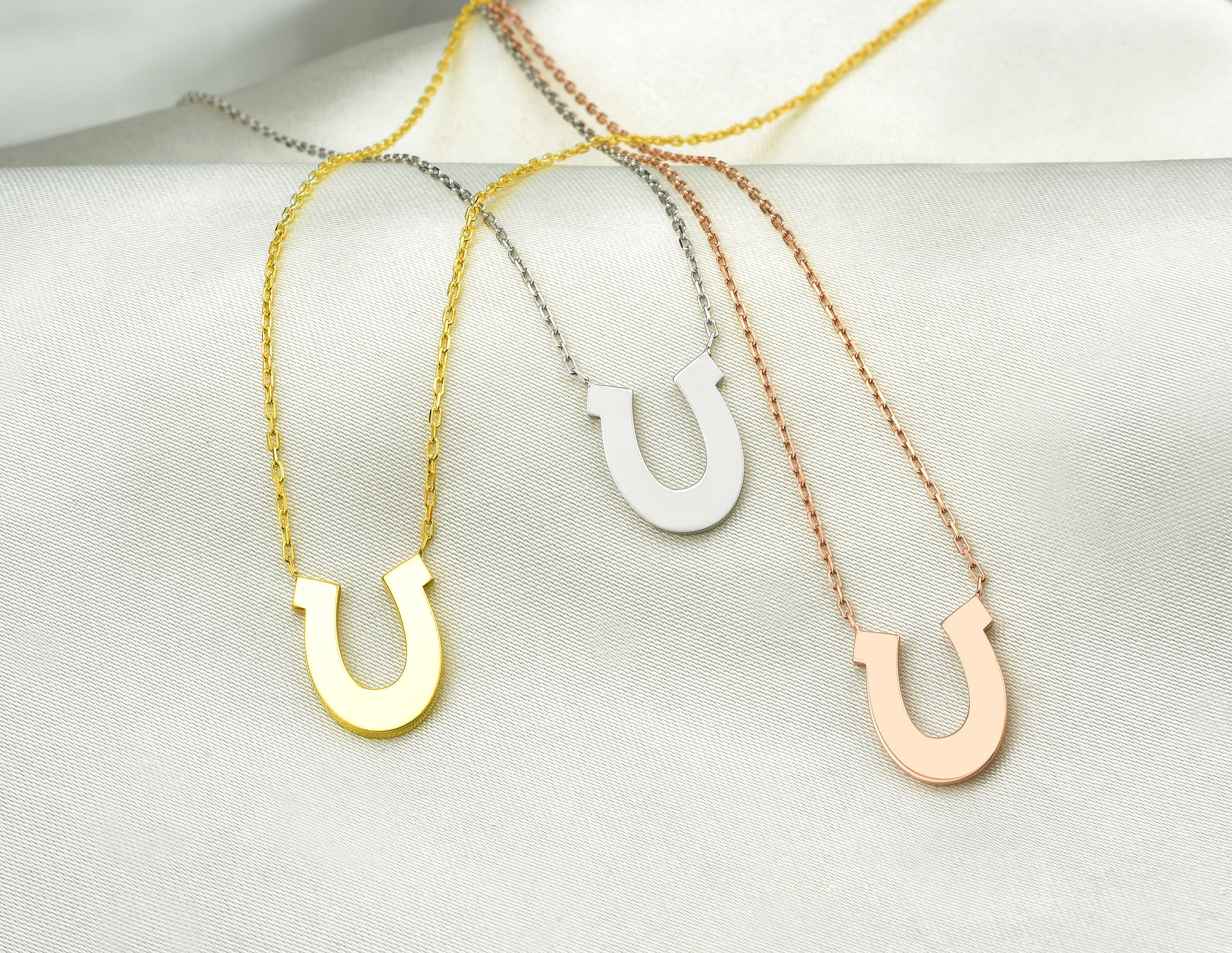 18K Horseshoe Necklace Solid Gold Horseshoe Necklace 14K Etsy