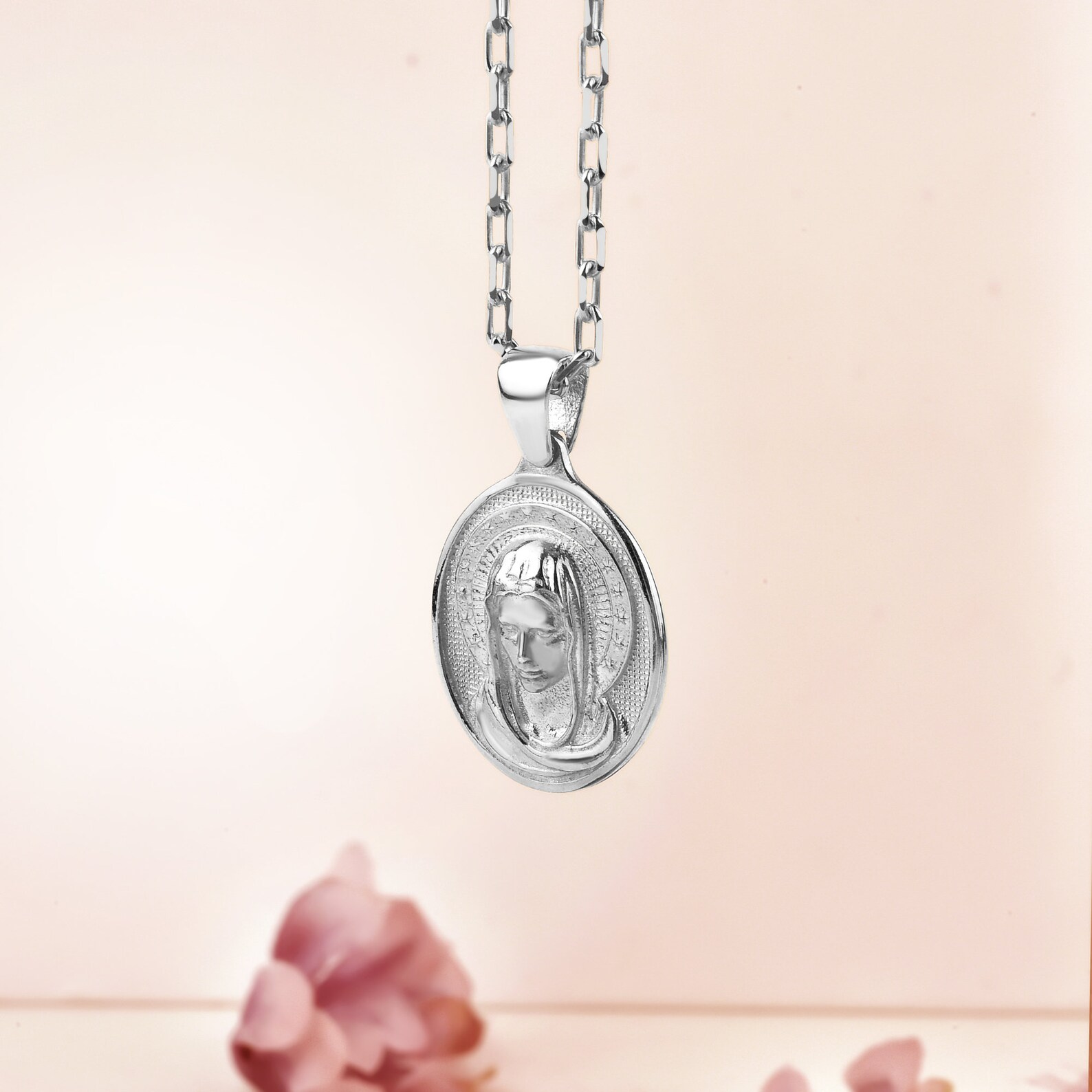 Holy Mother Virgin Mary Sterling Silver Necklace for Wife, 10k or 14K ...