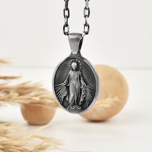 Silber Jungfrau Maria Geschenk Halskette, Jungfrau Maria Anhänger Halskette für Frau, christliche Halskette aus 14K oder 18K Gold, religiöse Halskette für Sie