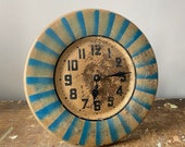 antique French metal clock with working key, vintage clock, sunburst clock, Art Deco style clock