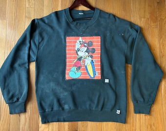 Vintage, up-cycled Mickey Mouse blanket sweatshirt, distressed