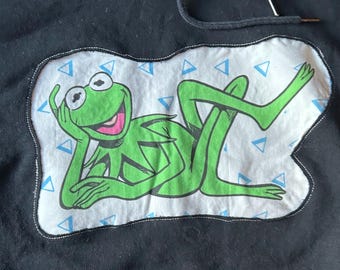 Kermit sweatshirt, vintage upcycled bed sheet