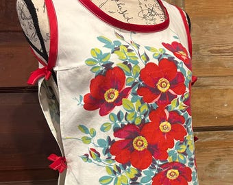 Side-tie tank top, vintage floral tablecloth, *top only*