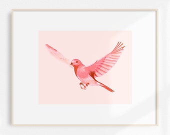 Pink Bluebird Art Print 8x10