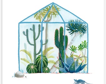 Greenhouse & Armadillo Art Print 8x8