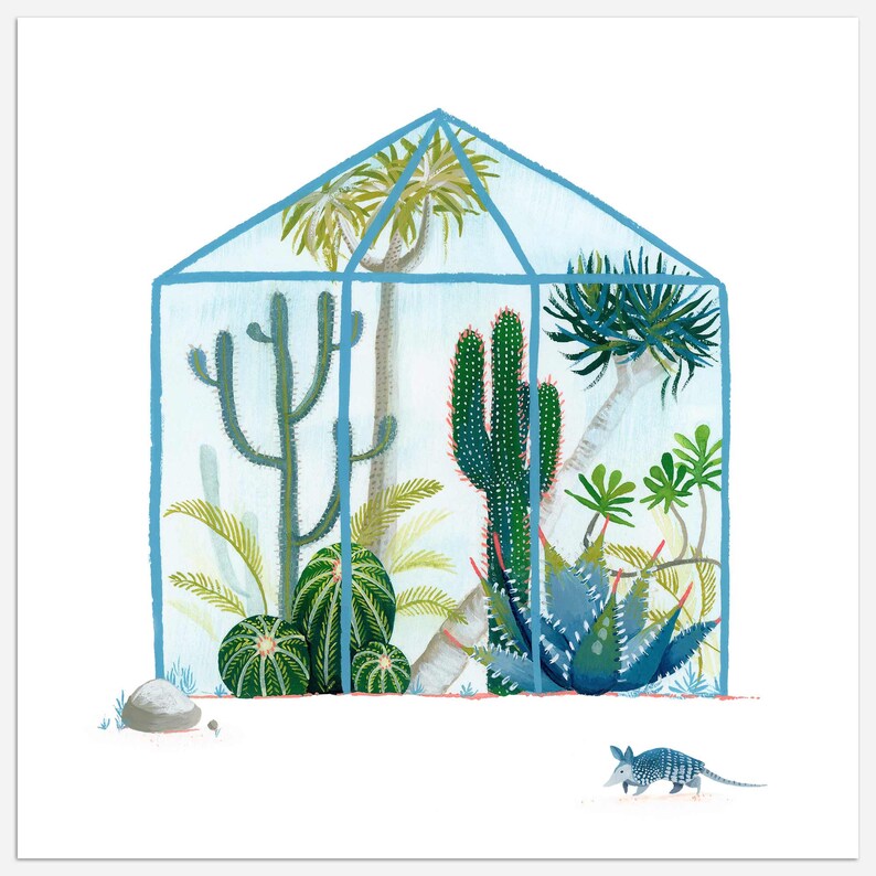 Greenhouse & Armadillo Art Print 8x8 image 1