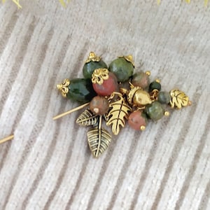 Autumn Leaf Brooch, Gemstones Stick Lapel Pin, Halloween Gift for Her