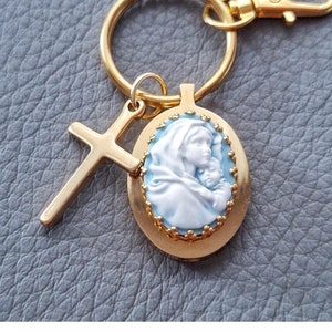 Gedenkurne Schlüsselanhänger, Jungfrau Maria Cameo, Reliquien Christian
