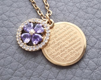 Armenian Forget Me Not Necklace with Hayr Mer Prayer Jewelry