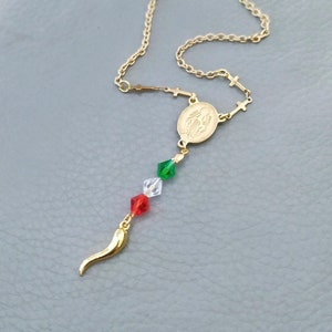 Italienisches Horn Auto Rosenkranz, Jungfrau Maria Kreuz Charms, Lucky Portafortuna Italien Geschenk