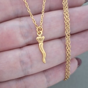 SMALL Cornetto Necklace, 18K Gold Steel Italian Pendant, Corno Napoletano