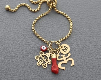 Custom Puerto Rico Bracelet with Coquí, Taíno, Figa & Lucky Eye Charms