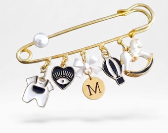 Personalized Baby Pin, Evil Eye Charm Stroller Accessory