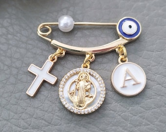 Saint Benedict Safety Pin, Cross, Evil Eye Protection For Babies