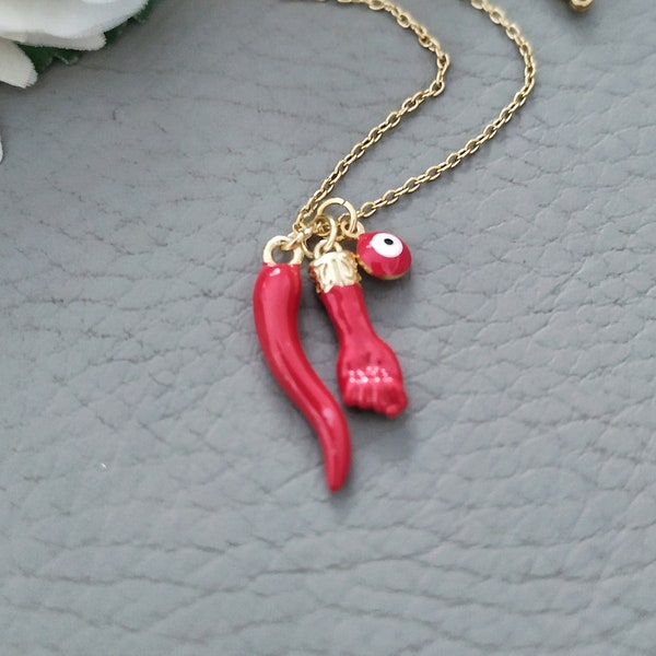 Red Malocchio Necklace, Cornicello Figa Charms Jewelry, Portafortuna Gifts Kids Adults