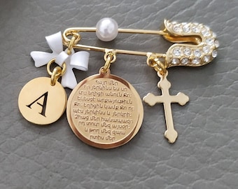 Benutzerdefinierte armenische Baby Pin Brosche Schmuck mit Hayr Mer God Bless Gebet, armenisches Taufgeschenk