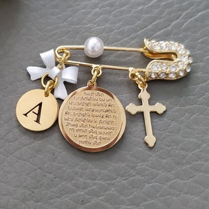 Custom Armenian Baby Pin Brooch Jewelry with Hayr Mer God Bless Prayer, Armenian Baptism Christening Gift