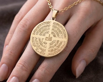 Ayatul Kursi & 4 Qul Necklace, Double Sided Muslim Pendant Waterproof