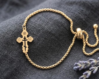 Eastern Orthodox Bracelet, ICXC Three Bar Cross Christian Faith Jewelry