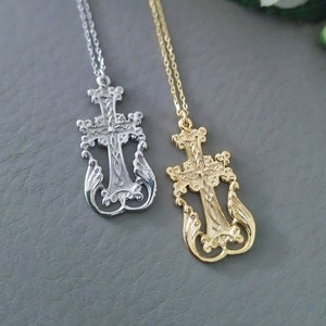 925 Armenian Jewelry Cross Necklace, Gold Silver Khachkar Pendant
