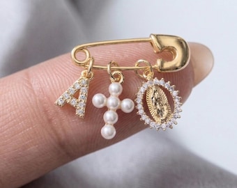Custom Protection Pin, Baby Boy Girl Baptism Jewelry, Tiny Brooch