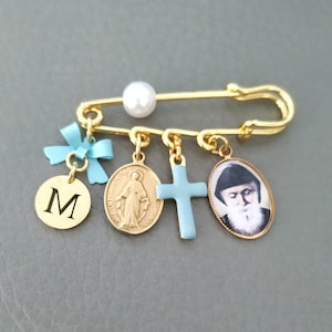 Jungfrau Maria Saint Charbel Brosche, religiöse Kinderwagennadel, Makhlouf Schmuck, katholisches Babygeschenk zum Segen