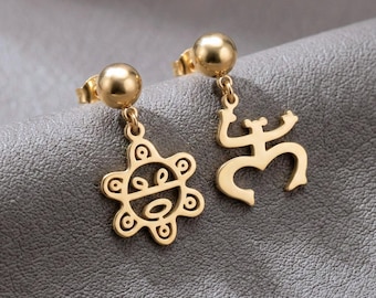 Puerto Rican Earrings, Coquí & Taíno Assymetrical Studs in Stainless Steel