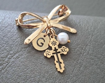 Byzantine Cross Baptism Pin, Personalized IC XC Orthodox Baby Gift
