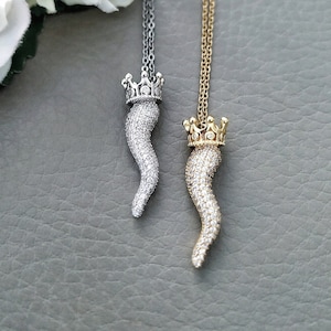 Portafortuna Italian Horn Necklace, Zirconia Italy Jewelry