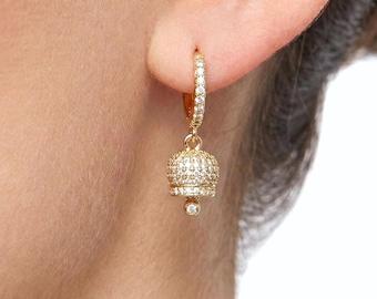 Bell Hoop Earrings Gold Filled, Italian Capri Lucky Charm Jewelry