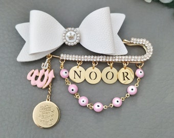 Personalized Muslim Baby Pin, Islamic Allah Nazar Evi Eyes Brooch