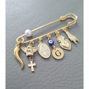Personalized Italian Lucky Charms Pin, Horn Charm, Mano Cornuto Protection Jewelry, Portafortuna Scaramantica
