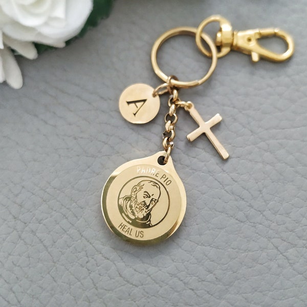 Padre Pio Heal Us Keychain Pins