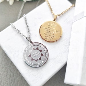 Baha&#39;i Necklace, Armed with the Power of Thy Name, Gold Silver Stainless Steel Bahai Prayer Pendant