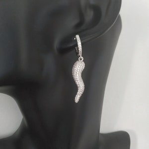 Silver Gold Chili Earrings, Micro Paved Crystals Pepper Earrings, Cornetto Corno Italian Horn Earring, Italy Gift For Her