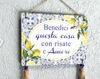 Italian Home Blessing Wall Hanging, ITALY Lemons Tile Print