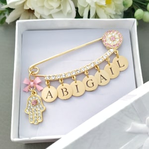 Evil Eye Stroller Pin, Gold Personalized Safety Pin for Baby Protection