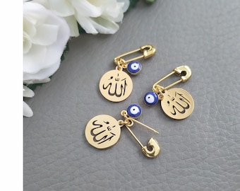 Mini Tiny Allah Baby Pin Brooch, Small Gold Allah Charm Pin